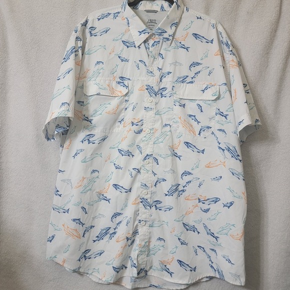 Izod Saltwater Performance Shirt Men Size XXL Short Sleeve Fish Print Stretch - Picture 2 of 14